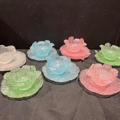 1950’s Murano Attributed Fratilli Toso Overshot Glass Bowls & Leaf Underplates