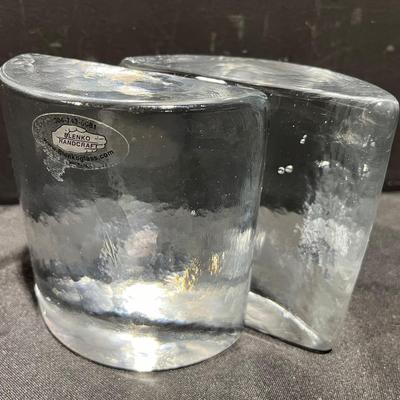Blenko MCM Half Moon Bookends