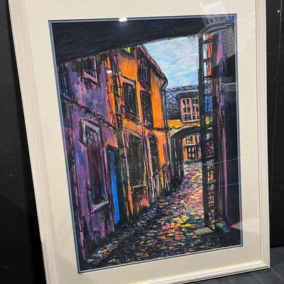 Old European Cobblestone Street Scene Art Work