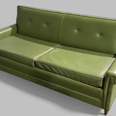 Vintage Green Leather Sleeper Couchg