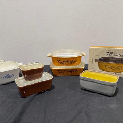 Vintage Pyrex Assortment, Old Orchard, Corningware Casserole Dish, New In Box Casserol Dish