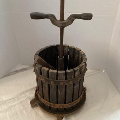 Vintage Cast Iron & Wood Grape Press