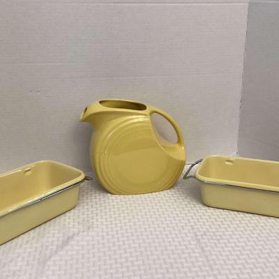 Vintage Yellow Enamelware & Fiesta Pitcher