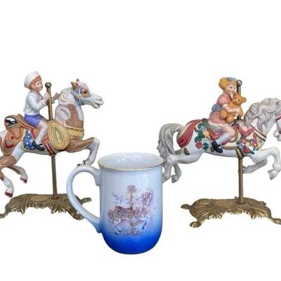 2 Carousel Figurines and Otagiri Japan Mug