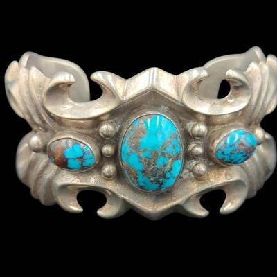 Sterling Silver Heavy Turquoise Bracelet