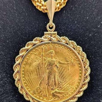 14K Gold Chain & 1926 St. Gaudens $20 U.S. Gold Coin Pendant