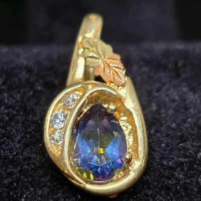 10k Gold Pendant With Blue Teardrop Stone