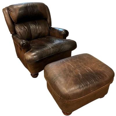 Leather Manual Recliner With Ottoman