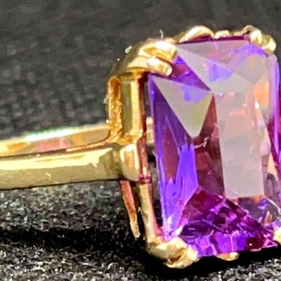 Large Purple Emerald-Cut Cocktail Ring Set In 10K Gold