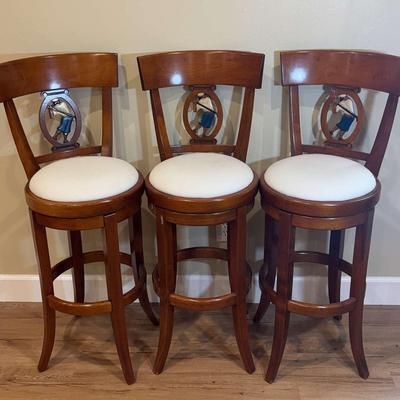 Set of Three Golf-Themed Swivel Barstools