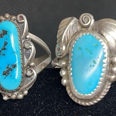 2 Turquoise Sterling Silver Rings