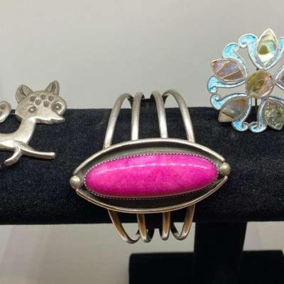 2 Sterling Silver Pins & Sterling Silver Bracelet