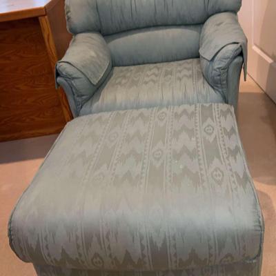 Blue Upholstered Chair & Ottoman 