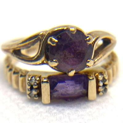 2 10k Gold Purple Gemstone Rings