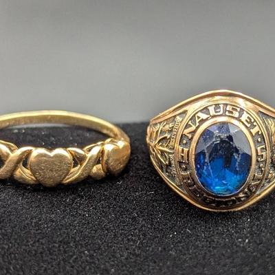 2 10k Rings, Hearts & Jeweled Class Ring