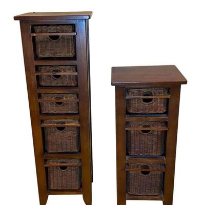 2 Wood and Wicker Basket Storage Shelves 