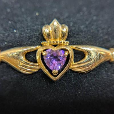 14K Gold Claddagh Jeweled Bracelet