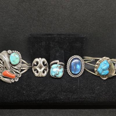 Silver and Turquoise, 2 Bracelets and 3 Rings
