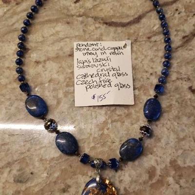 AAE049- Beautiful Copper, Swarovski And Lapis Necklace