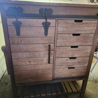 Solid wood & iron entertainment center - many purposes!