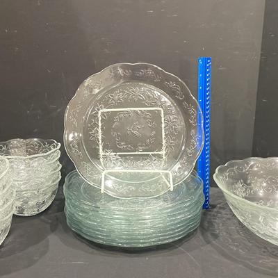 Princess Glass Plates, Bowls And Serving Bowl.