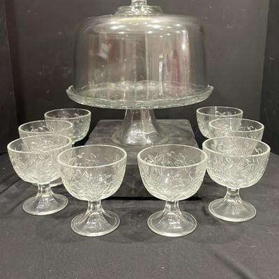 Princess Glass Cake Server And Dessert Bowls