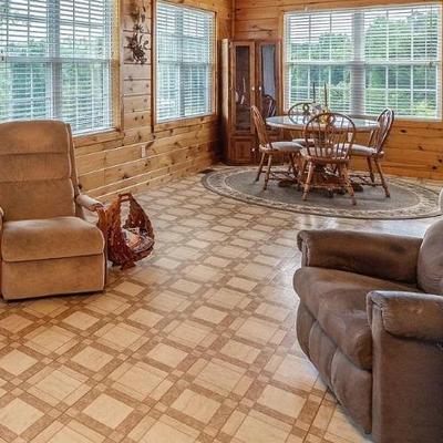 Sale Photo Thumbnail #182: Recliner/rockers, round pedestal oak table 4 chairs  and rug