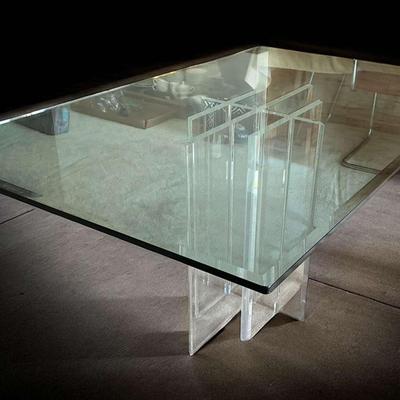 MCM Glass Top Lucite Dining Room Table 
