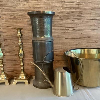 Brass Candle Sticks, Umbrella Stand, Coal Bucket