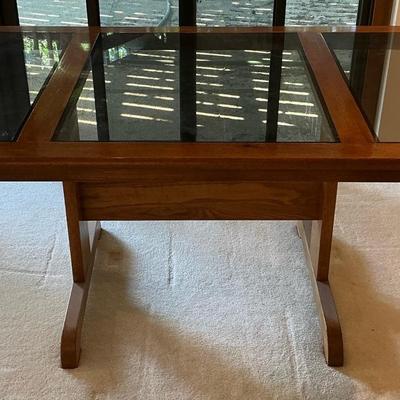 Oak Finish Glass Inset Dining Table