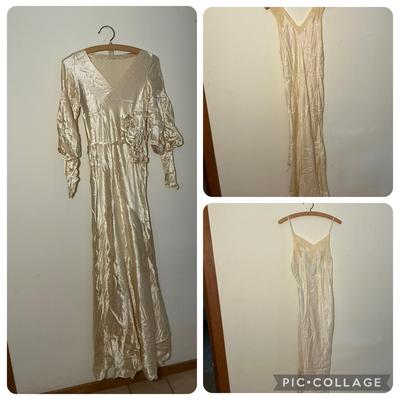 1930s Bias Cut Silk Wedding Dress & 2 Nightgowns