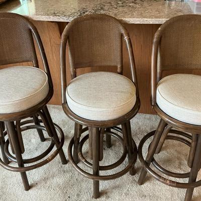 Set Of Three Clark Casual Rattan Woven Barstools 