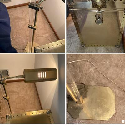 Brass Trunk And Standing Brass And Lucite Lamp