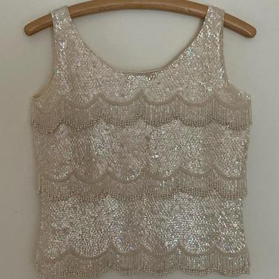 Vintage 60s Beaded Sequin Wool Top