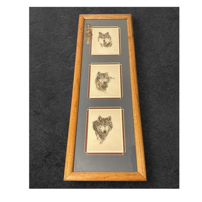 Marita Parisi Wolf Triple Hand Colored Prints (9.5 x 27.5)