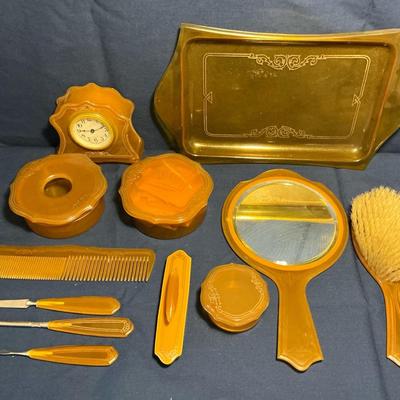 Bakelite Celluloid Vintage Vanity Set - Has Original Case 
