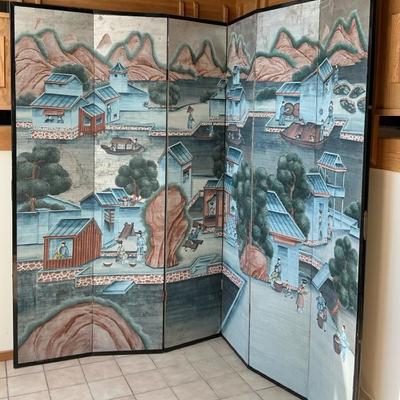 Large Asian Painted Room Divider Screen