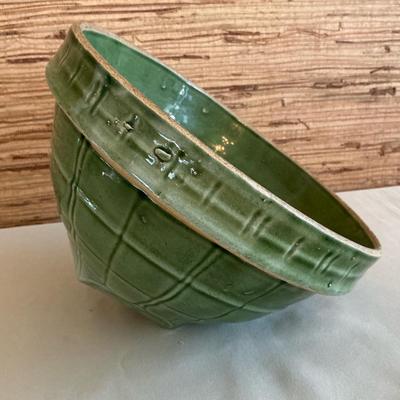 McCoy Apple Green Window Pane Piecrust Yellowware Mixing Bowl  