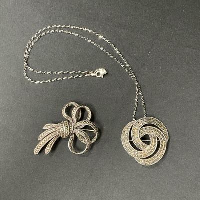 Lovely 925 Silver Necklace And Brooch