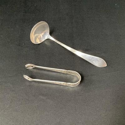 Sterling Silver Sugar Tongs And Gravy Ladle