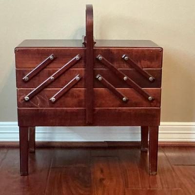 1960’s Norwegian MCM Accordian Styled Expandable Storage Sewing Chest