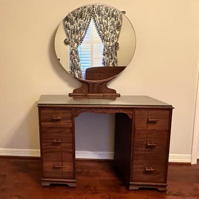 Wood Vanity Desk With Mirror #1