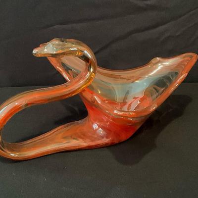 Vintage Hand-Blown Sooner Glass Swan Bowl