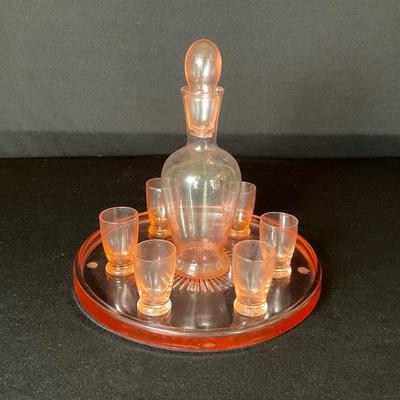 Vintage Pink Cordial Set And Tray