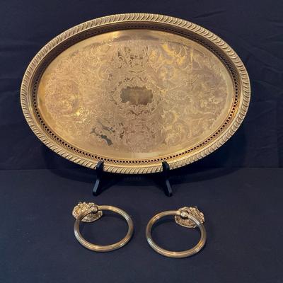 Vintage Brass Tray & Lions Head Rings