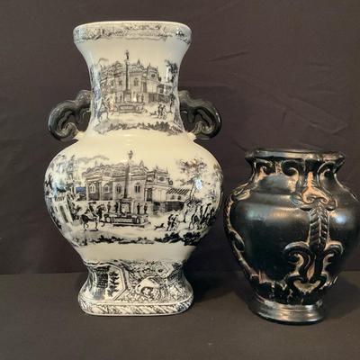 Italian “Piazza” Vase & Black Terracotta Vase
