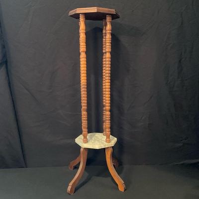 Vintage Wood & Marble Plant Stand 