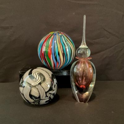 Murano Glass Paperweights & Perfume Bottle