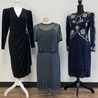 Three Embellished Evening Dresses, Size Medium