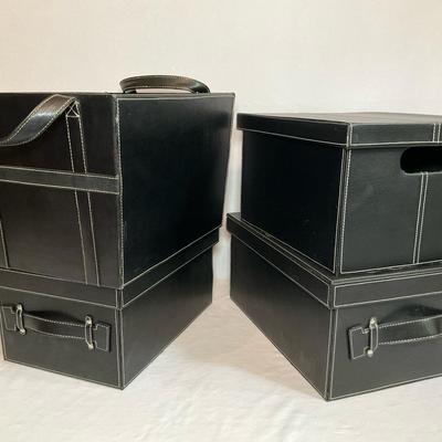 Faux Leather Black Storage Bins 2
